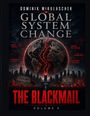 Buchcover: "Global System Change: The Blackmail, Volume 2" von Dominik Mikulaschek. Motiv: Stadt, roter Planet.