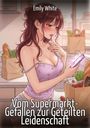 "Vom Supermarkt-Gefallen zur Geteilten Leidenschaft" von Emily White. Frau mit Smartphone in Küche, einkaufen. Illustration.