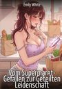 Text: "Emily White", "Vom Supermarkt-Gefallen zur Geteilten Leidenschaft". Eine Illustration einer Frau mit Handy und Einkaufstüten.