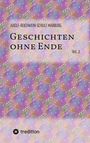 Texte: "ADOLF-REICHWEIN-SCHULE MARBURG", "GESCHICHTEN OHNE ENDE", "Vol. 2". Buntes geometrisches Muster, tredition-Logo.