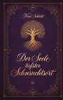 „Nini Schlicht. Der Seele tiefster Sehnsuchtsort.“ Goldener Baum und filigrane Verzierung auf violettem Hintergrund.