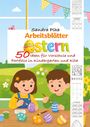 Sandra Plha, Arbeitsblätter Ostern. 50 Ideen für Vorschule und Kindergarten.  
Illustration: Zwei Kinder bemalen Ostereier.