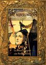 "DIE NIBELUNGEN, neu erzählt + illustriert von Torsten Hennig." Kunstvolles Design mit Gesicht, Pflanze und Schwert.