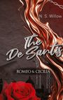 Titel: "The De Santis". Untertitel: "Romeo & Cecilia". Autor: "N. S. Willow". Rote Rose und Stadtsilhouette im Hintergrund.