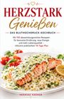 "HERZSTARK Genießen - Das Bluthochdruck-Kochbuch" steht oben. Ein Lachsgericht mit Kräutersauce ist auf Reis angerichtet.