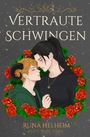 "Vertraute Schwingen", Runa Helheim. Zwei Figuren in inniger Pose, umrahmt von roten Rosen. Eine trägt Hörner.