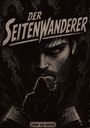 „Der Seitenwanderer“ und „Edwin van Bargen“. Illustration eines düsteren Mannes mit Kapuze vor einem aufgeschlagenen Buch.