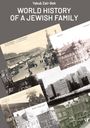 Text: "WORLD HISTORY OF A JEWISH FAMILY" von Yakub Zair-Bek. Schwarz-weiß Postkarten von historischen Gebäuden und Städten.