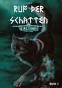 „Ruf der Schatten“, „Eirlyska“, „Band 1“; zeigt einen Wolf mit lila Augen vor einem mystischen Hintergrund.