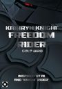 Texte: "Kathryn Knight Freedom Rider Gold Bird. Inspired by AI and 'Knight Rider'." Oben dunkler Wagen mit rotem Licht.