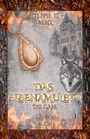 Ein prunkvoller Rahmen, ein Wolf, eine Burg und ein Amulett. Texte: "Steffie C. Berg", "Das Elbenamulett", "Die Gabe", "Buch I".