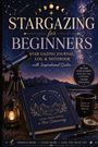 "STARGAZING for BEGINNERS" oben auf einer himmlischen, sternenklaren Szene mit Teleskop und Notizbuch.