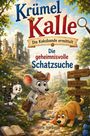 "Krümel Kalle: Die Keksbande ermittelt. Die geheimnisvolle Schatzsuche." Eine Maus mit Karte, Hund und Katze in Ruinen.