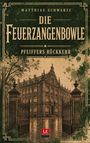 „Matthias Schwarze, Die Feuerzangenbowle, Pfeiffers Rückkehr.“ Vintage-Illustration eines alten Gebäudes hinter Toren.