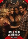 „Einen Nerd verführen“ von Mia Graf. Drei Frauen in eleganter Abendgarderobe umgeben einen Mann in einem vollen Raum.