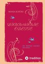 „MONJA SCHÜRG“, „LIBRAIRIE ODETTE“, „Die Wahrheit zwischen den Seiten“. Dekorative Verzierungen und fliegende Vögel.