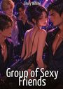 Titel: "Group of Sexy Friends" und "Emily White". Illustration: Attraktive Personen in Abendkleidung, stimmungsvolle Beleuchtung.