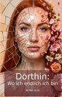 "Dorthin: Wo ich endlich ich bin. ALINA ALIS." Gesicht mit zersplittertem Spiegel und Blumen.