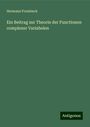 Hermann Frombeck: Ein Beitrag zur Theorie der Functionen complexer Variabelen, Buch