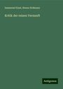 Immanuel Kant: Kritik der reinen Vernunft, Buch