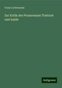 Franz Lichtenstein: Zur Kritik des Prosaromans Tristrant und Isalde, Buch