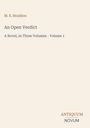 Brauner Text: "M. E. Braddon". Dunkler Text: "An Open Verdict". Unten rechts "ANTIQUM NOVUM". Beigefarbener Hintergrund.