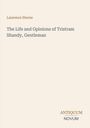 Buchtitel: "The Life and Opinions of Tristram Shandy, Gentleman" von Laurence Sterne. Unten rechts: "ANTIQUM NOVUM".