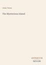 Buchtitel: "The Mysterious Island". Autor: Jules Verne. Unten rechts: "ANTIQUM NOVUM". Schlichtes, cremefarbenes Cover.