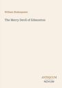 Text: "William Shakespeare", "The Merry Devil of Edmonton", "ANTIQUM NOVUM". Schlichtes Design mit beigem Hintergrund.