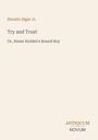 Text: "Horatio Alger Jr. Try and Trust Or, Abner Holden's Bound Boy ANTIQUUM NOVUM." Schlichtes, minimalistisches Design.