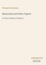 Thomas De Quincey, "Memorials and Other Papers", In Two Volumes, Volume 1. Unten rechts: "ANTIQUM NOVUM".
