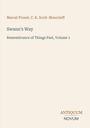 Text: Marcel Proust, C. K. Scott-Moncrieff, Swann's Way, Remembrance of Things Past, Volume 1. Unten rechts kleines Logo "ANTIQUM NOVUM". Hintergrund beige.