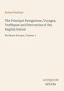 Cover des Buches 'The Principal Navigations, Voyages, Traffiques and Discoveries of the English Nation'. Beige Hintergrund.