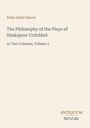 Titel: "The Philosophy of the Plays of Shakspere Unfolded" von Delia Salter Bacon, Band 1. Links oben braune Schrift. Logo: ANTIQUUM NOVUM. Offenes, einfaches Design.