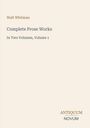 Text: "Walt Whitman, Complete Prose Works, In Two Volumes, Volume 1, ANTIQUUM NOVUM." Beige Hintergrund, minimalistisches Design.