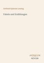 "Gotthold Ephraim Lessing, Fabeln und Erzählungen, ANTIQUUM NOVUM." Beige Hintergrund.