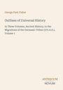 Titel: "Outlines of Universal History." Autor: George Park Fisher. Antiquum Novum Logo unten rechts. Beigefarbener Hintergrund.