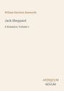 Texte: "William Harrison Ainsworth", "Jack Sheppard", "A Romance, Volume 1", "ANTIQUM NOVUM". Ein minimalistisches Buchcover.