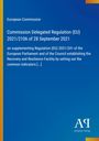 Text: "European Commission, Commission Delegated Regulation (EU)...". Blauer Hintergrund mit farbigem Rand links, Logo unten rechts.