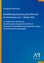 Europäische Kommission; Verordnung zur Afrikanischen Schweinepest. Blaues Design, gelber Streifen links, Logo unten rechts.