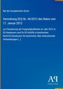 Verordnung (EU) Nr. 44/2012 des Rates vom 17. Januar 2012 über Fangmöglichkeiten. Blau-weiße Gestaltung. Logo unten.