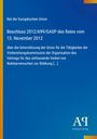 Beschluss der EU über Nuklearversuche vom 13.11.2012. Blauer Hintergrund, gelbe und orangefarbene Streifen links.