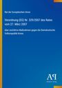 Verordnung (EG) Nr. 329/2007 gegen Nordkorea. Blauer Hintergrund, gelber Rand, Logo unten rechts.