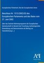 Text über Europäischen Beschluss Nr. 1513/2002/EG zum sechsten Rahmenprogramm für Forschung. Blaues Layout, Logo.