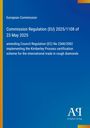 Text erläutert EU-Verordnung zur Diamantzertifizierung. Blaues Layout mit EU-Text und kleinem Verlagslogo unten.