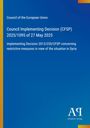 Council of the European Union. Entscheidung zu Maßnahmen in Syrien. Blaues Design mit gelbem Streifen links.