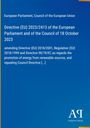 Europäisches Parlament, EU-Rat. Richtlinie (EU) 2023/2413 über erneuerbare Energiequellen. Blauer Hintergrund, Logo unten rechts.