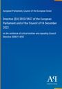 Directive (EU) 2022/2557 des Europäischen Parlaments vom 14. Dezember 2022. Blauer Hintergrund mit Verlag-Logo.