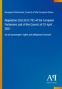 Text: "Regulation (EU) 2021/782...rail passengers’ rights...". Blau mit gelbem Rand, Antiphon Verlag-Logo unten.