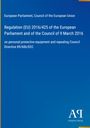 "Regulation (EU) 2016/425 on PPE" steht in Weiß auf blauem Hintergrund, mit Logo unten rechts.